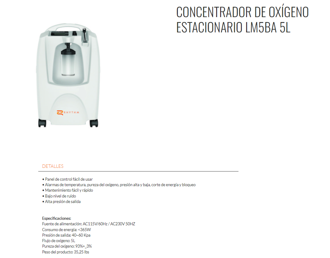 Concentrador de Oxigeno Rhythm 5lts